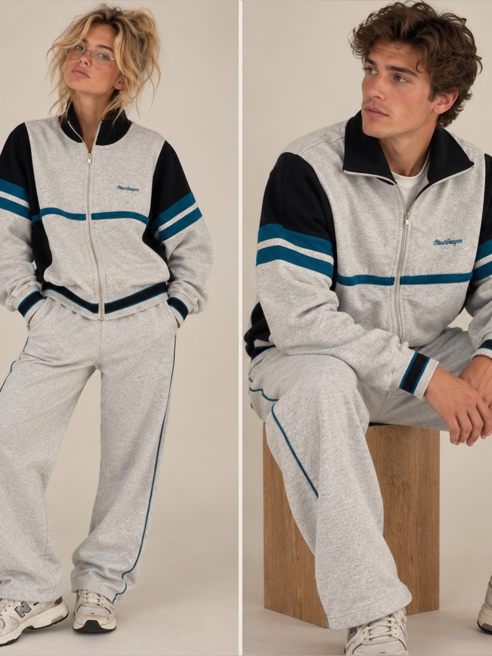 Vintage McGregor Sweatsuit Set Grey Teal Track Set 90s Streetwear